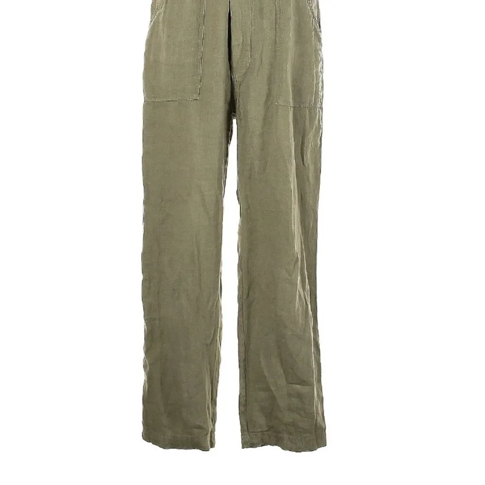 MATE the LABEL Oversized Linen Utility Jumpsuit Short Sleeve Olive Green